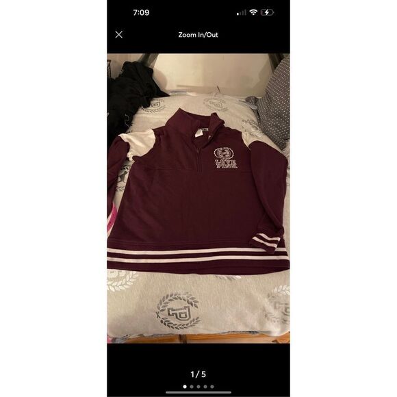 XS maroon white VS PINK 1/4 zip pullover sweatshirt top - Picture 1 of 3
